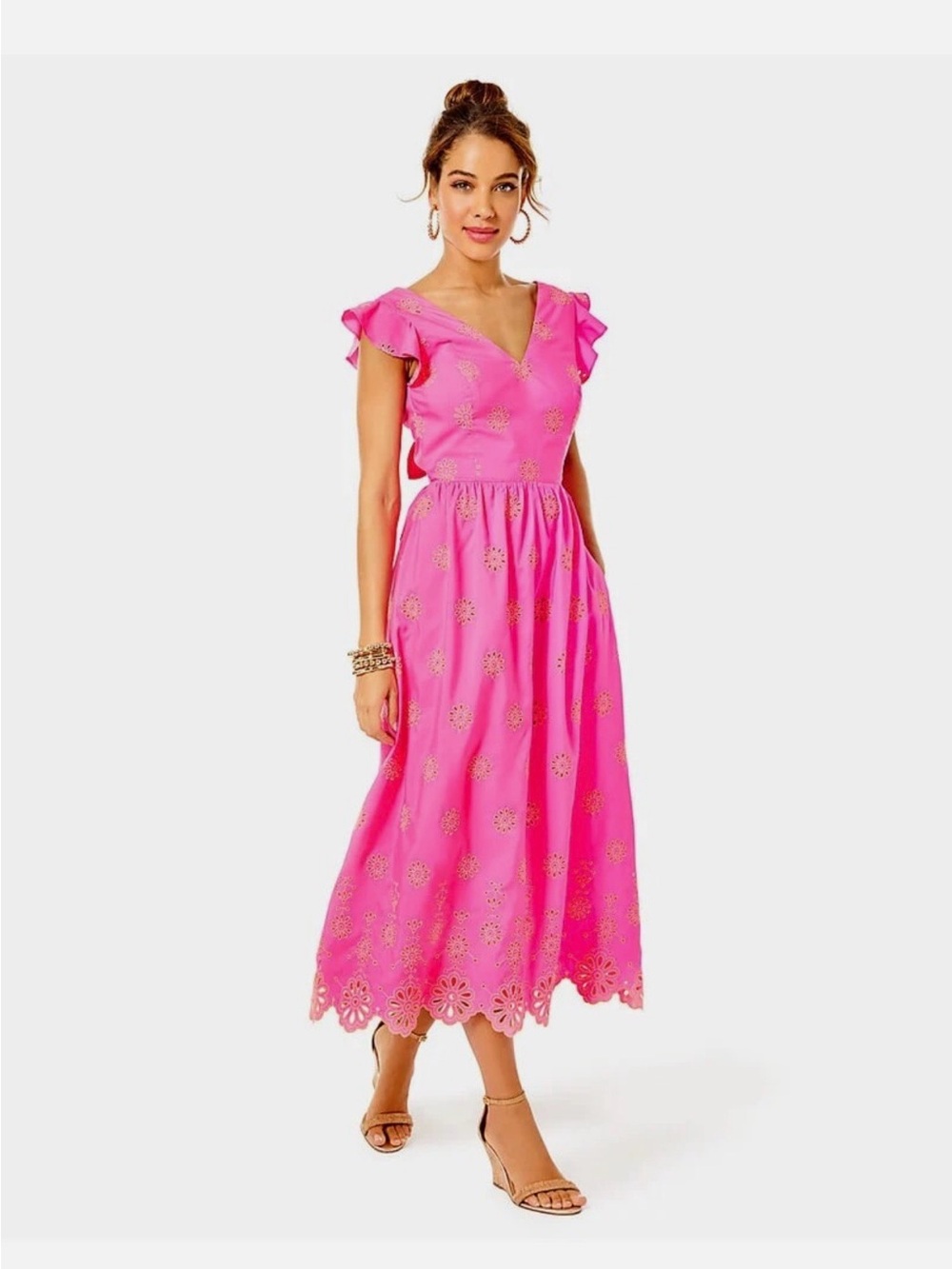 Lilly Pulitzer Hot Pink Eyelet Maxi Dress